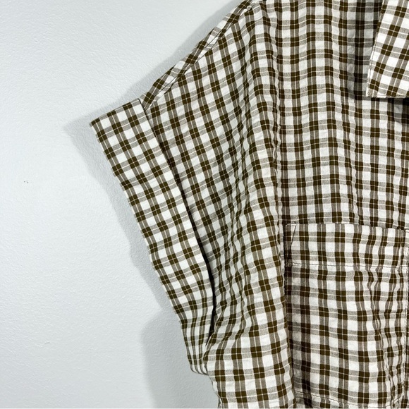 Madewell Seersucker Textured Button Up Green Plaid Tie Bottom Top Large L - Picture 4 of 7